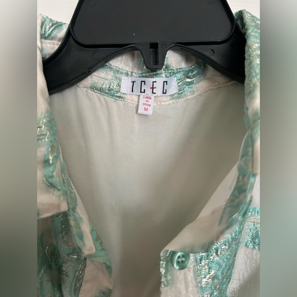 TCEC Mint Green Floral Jacquard Midi Dress size women’s M - Picture 3 of 6